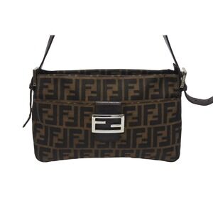 Fendi bag Tan Zucca brown Beige Hobo jacquard Shoulder leather black One canvas